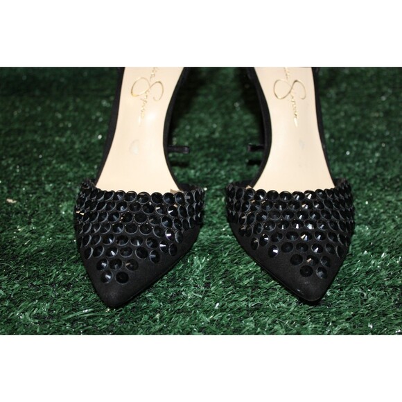 Jessica Simpson Jeweled Pointy Black Stiletto Heels Size 8.5 39 - Picture 6 of 11